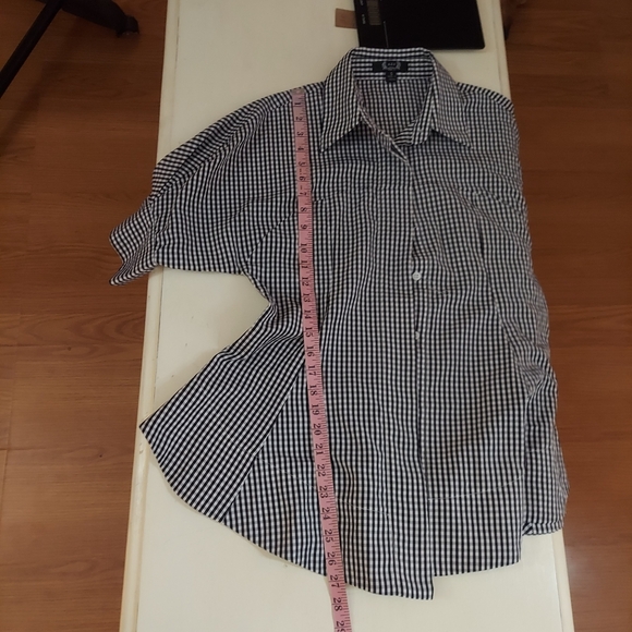 AZI gingham short sleeve button up shirt tailored black white size small - Picture 8 of 9